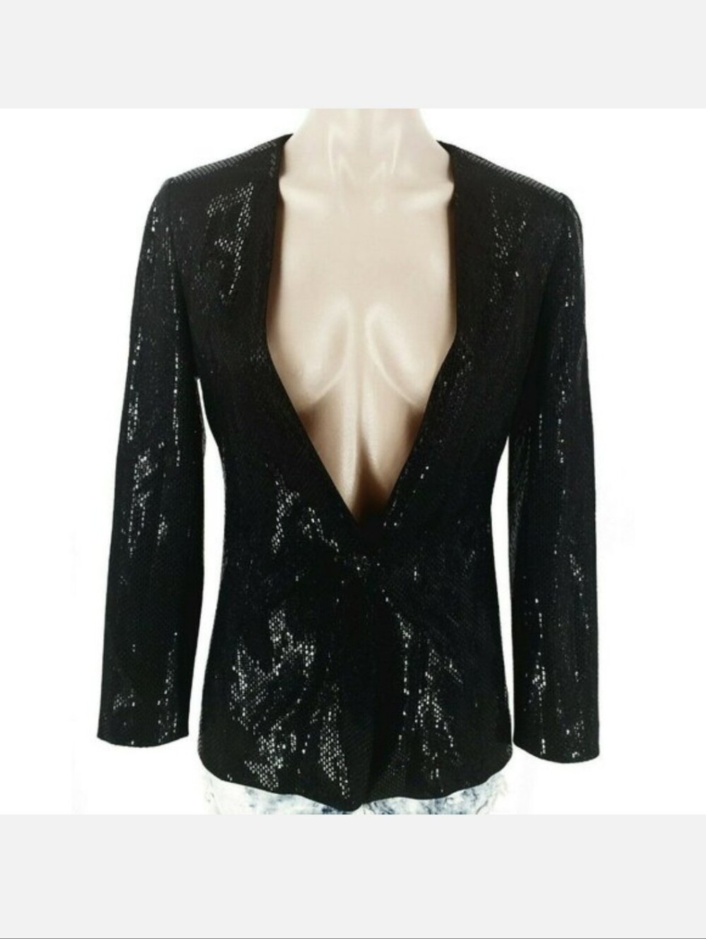 🌟 Vtg. NWOT St. John Couture Knit Black Sequin Blazer Jacket - Picture 12 of 12